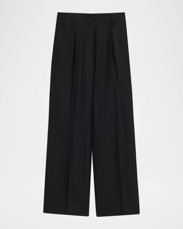 Portias Herringbone Wool Straight-Leg Pants
